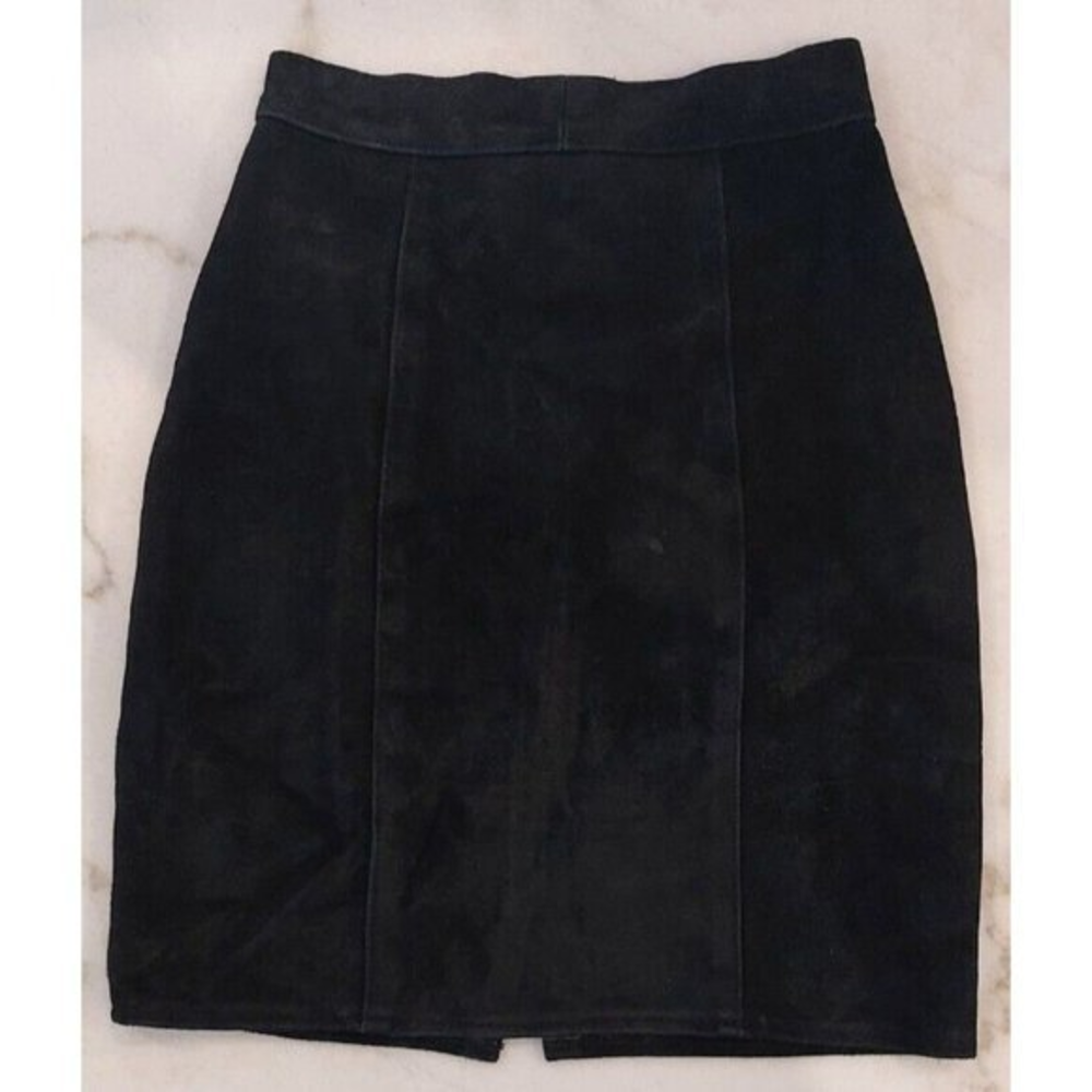 Chamois Snack Black Suede Leather Skirt Size 3 Waist 12”‎ X 18.5” Length